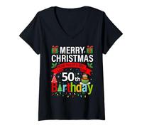 Womens Merry Christmas and Yes It's My 50th Birthday Christmas V-Neck T-Shirt