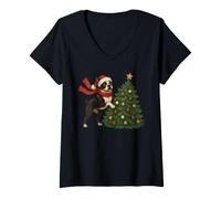 Women's Merry Christmas Boston Terrier American Gentleman Santa V-Neck T-Shirt