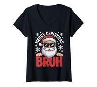 Womens Merry Christmas Bruh Meme Funny Saying for Brother Boys Men V-Neck T-Shirt