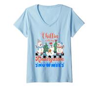 Womens Merry Christmas Chillin with My Kindergarten Snowmies V-Neck T-Shirt