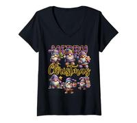 Womens Merry Christmas Gnomes December Celebrating Holiday V-Neck T-Shirt