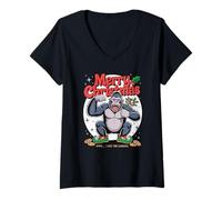 Womens Merry Christmas Gorilla Ate Cookies Holiday Humor V-Neck T-Shirt