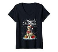 Womens Merry Christmas Great Dane Santa Hat Dog Lovers Xmas V-Neck T-Shirt