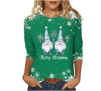 Women's Merry Christmas Jumper Funny Xmas Sweatshirt Christmas Tree Pullover Gnome Tops Snowflakes Sweater Loose Fit Tee 3/4 Sleeve Tshirts Ladies Casual Shirts Leisure Fall Winter Sweatshirts