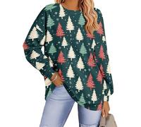 Women's Merry Christmas Letter Print Long Sleeve Sweatshirt Round Neck Pullover Casual Top (UK, Alpha, 5XL, Regular, Regular, #4)
