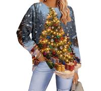 Women's Merry Christmas Letter Print Long Sleeve Sweatshirt Round Neck Pullover Casual Top (UK, Alpha, M, Regular, Regular, #6)