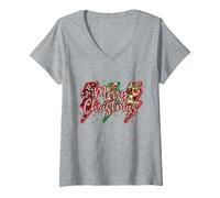 Womens Merry Christmas Lightning-Bolt Jolly Xmas Lights Women Girls V-Neck T-Shirt