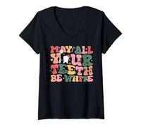 Womens Merry Christmas May All Your Teeth Be White Dentist Holiday V-Neck T-Shirt