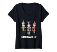 Womens Merry Christmas, Nutcracker Holiday Joy V-Neck T-Shirt