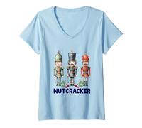 Womens Merry Christmas, Nutcracker Joy Holiday Apparel V-Neck T-Shirt