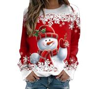 Womens Merry Christmas Print O Neck Crew Neck Pullover Tops Casual Long Sleeve Workout Shirts Loose Blouse, red, XL