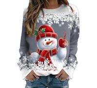 Womens Merry Christmas Print O Neck Crew Neck Pullover Tops Casual Long Sleeve Workout Shirts Loose Blouse, gray, M