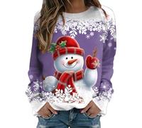 Womens Merry Christmas Print O Neck Crew Neck Pullover Tops Casual Long Sleeve Workout Shirts Loose Blouse, purple, M