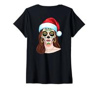 Womens Merry Christmas Skull Art Girls Santa Hat Festive Design Dad V-Neck T-Shirt
