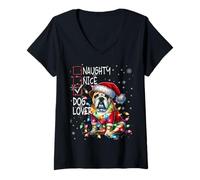 Womens Merry Christmas Sweater Naughty List Dog Lover V-Neck T-Shirt