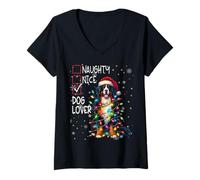 Womens Merry Christmas Sweater Naughty List Dog Lover V-Neck T-Shirt