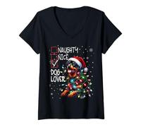 Womens Merry Christmas Sweater Naughty List Dog Lover V-Neck T-Shirt