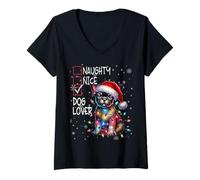 Womens Merry Christmas Sweater Naughty List Dog Lover V-Neck T-Shirt