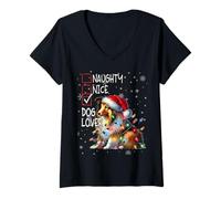 Womens Merry Christmas Sweater Naughty List Dog Lover V-Neck T-Shirt