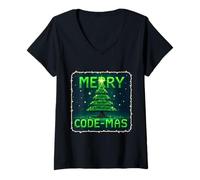 Womens Merry Code-mas Christmas Programmer Coder Computer Engineer V-Neck T-Shirt