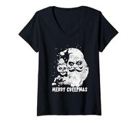 Womens Merry Creepmas, Creepy Santa, Seasons Creepings, Grunge V-Neck T-Shirt