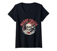 Womens Merry Crisis Dark Humor Sarcastic Christmas Goth Punk Fans V-Neck T-Shirt