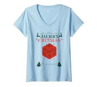 Women's Merry Critmas 20 Sided Dice RPG Christmas Holiday Board Game V-Neck T-Shirt