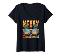 Women's Merry Cruisemas Tropical Christmas Cruise Vacation V-Neck T-Shirt