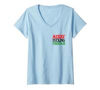 Womens Merry Fucking Christmas Funny Curse F Word Dysfunctional fam V-Neck T-Shirt