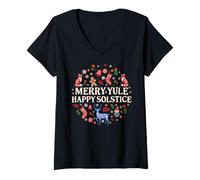 Womens Merry Yule Happy Solstice Scandinavian Christmas Cottagecore V-Neck T-Shirt