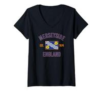 Women's Merseyside England Established 1974 Flag V-Neck T-Shirt