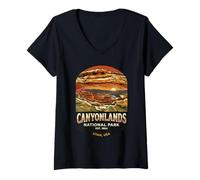Women's Mesa Arch Canyonlands National Park Utah Retro Travel Patch V-Neck T-Shirt