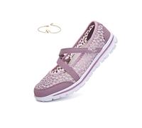 Women's Mesh Adjustable Breathable Flat Walking Shoes, Womens Mesh Breathable Casual Mary Jane Sneakers Lightweight Comfortable Slip-On Shallow Mouth Mom Shoes Nurse (Purple,4)