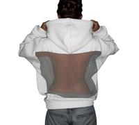 Womens Mesh Back Hoodie Glitter Mesh Pullove Backless Sweatshirts For Women Long Sleeve Backless See Through Top Oversized Hoodies Fashion Solid Color Hooded Sweatshirt (1-White, XL)