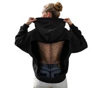 Womens Mesh Back Hoodie Glitter Mesh Pullove Backless Sweatshirts For Women Long Sleeve Backless See Through Top Oversized Hoodies Fashion Solid Color Hooded Sweatshirt (2-Black, XS)