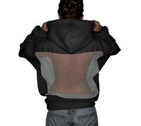 Womens Mesh Back Hoodie Glitter Mesh Pullove Backless Sweatshirts For Women Long Sleeve Backless See Through Top Oversized Hoodies Fashion Solid Color Hooded Sweatshirt (1-Black, S)