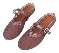 Women's Mesh Ballet Flats Slip On Flat Shoes Fishnet Ballet Shoes Casual Comfortable Ballerina Pumps Solid Colour Footwear Half Slippers with Padded Heel Collar for Indoor Outdoor Use Brown