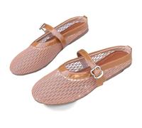 Women's Mesh Ballet Flats Slip On Flat Shoes Fishnet Ballet Shoes Casual Comfortable Ballerina Pumps Solid Colour Footwear Half Slippers with Padded Heel Collar for Indoor Outdoor Use Khaki