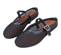 Women's Mesh Ballet Flats Slip On Flat Shoes Fishnet Ballet Shoes Casual Comfortable Ballerina Pumps Solid Colour Footwear Half Slippers with Padded Heel Collar for Indoor Outdoor Use Black