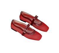 Womens Mesh Ballet Flats Womens Flat Shoes Breathable Mesh Mary Jane Style Square Toe Slip On Casual Comfort Ballerina Shoes Fold Up Pumps Driving Summer Red