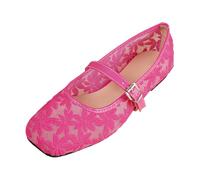 Womens Mesh Ballet Flats Womens Flat Shoes Floral Embroidered Mesh Square Toes Driving Shoes Fold Up Pumps Daily Wear Summer Pink