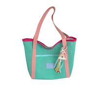 Women's Mesh Beach Tote Bag, Sandproof & Quick-Dry Pool Bag, Lightweight Foldable Shoulder Bag for Summer Vacation, Swimming & Travel, Vibrant Color-Blocking(Green)