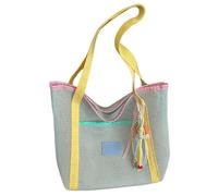 Women's Mesh Beach Tote Bag, Sandproof & Quick-Dry Pool Bag, Lightweight Foldable Shoulder Bag for Summer Vacation, Swimming & Travel, Vibrant Color-Blocking(Blue)
