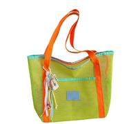 Women's Mesh Beach Tote Bag, Sandproof & Quick-Dry Pool Bag, Lightweight Foldable Shoulder Bag for Summer Vacation, Swimming & Travel, Vibrant Color-Blocking(Yellow)