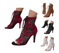 Womens Mesh Boots - Lace Up Casual Shoes Hollow Out Dancing Shoe Jazz Dance Footwear Color Block Boot Stiletto Heel Elegant Club Party Boot Large Size Sandal Booties - Lace Boots For Women Uk