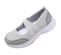 Women's Mesh Breathable Casual Mary Jane Sneakers Elastic Cross Strap Walking Flats Lightweight Breathable Working Nurse Shoes (7.5,Grey)