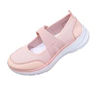 Women's Mesh Breathable Casual Mary Jane Sneakers Elastic Cross Strap Walking Flats Lightweight Breathable Working Nurse Shoes (5,Pink)
