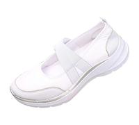 Women's Mesh Breathable Casual Mary Jane Sneakers Elastic Cross Strap Walking Flats Lightweight Breathable Working Nurse Shoes (5,White)