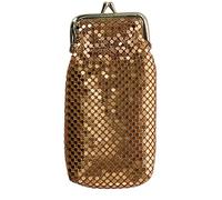 Women's Mesh Cigarette Case with Lighter Pocket and Kiss Lock Closure, Gold
