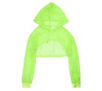Women's Mesh Fishnet Long Sleeve Crop Top - Sexy See-Through Hollow Out Crochet Hoodie Blouse - Sheer Cover Up Clubwear UK 8-14
